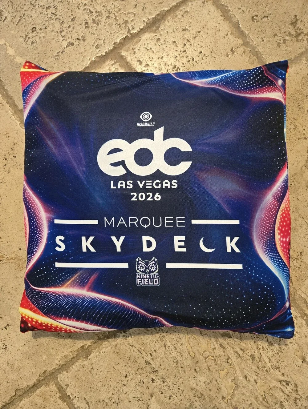 EDC Las Vegas 2026 Pillowcase and Pillow - Navy with Pink, Purple, Blue Accents